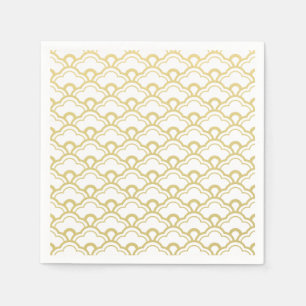 Gold Foil White Scalloped Shells Pattern Napkins