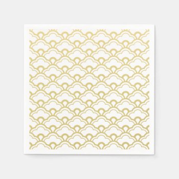 Gold Foil White Scalloped Shells Pattern Napkins by GraphicsByMimi at Zazzle