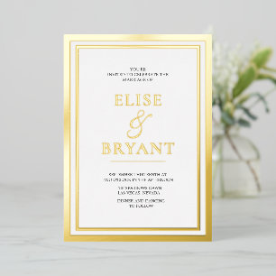 Gold Foil & White Simple Modern Wedding Invitation