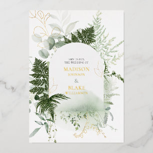 Gold Foil Wild Fern Greenery Watercolor Wedding Foil Invitation