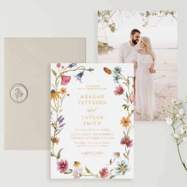 Gold Foil Wildflower Garden Wedding Wedding Invitation (Creator Uploaded)