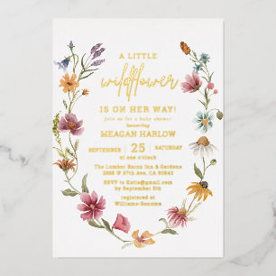 Gold Foil Wildflower Girl Baby Shower Invitation
