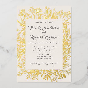 Gold Foil Wildflower Greenery Cream Wedding Foil Invitation