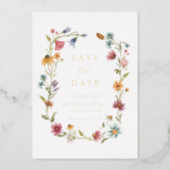 Gold Foil Wildflower Photo Save The Date Foil Invitation (Front)