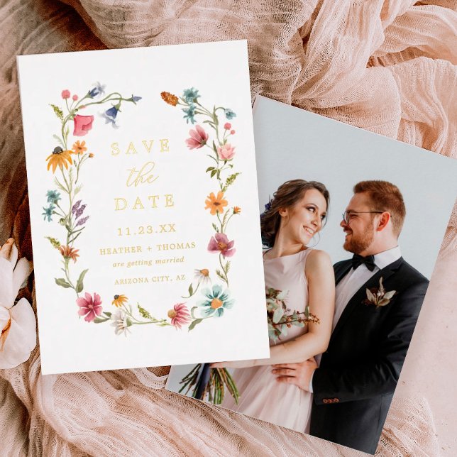 Gold Foil Wildflower Photo Save The Date Invitation (Creator Uploaded)