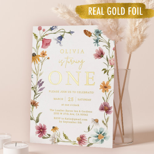 Gold Foil Wildflower Theme Girl 1st Birthday 