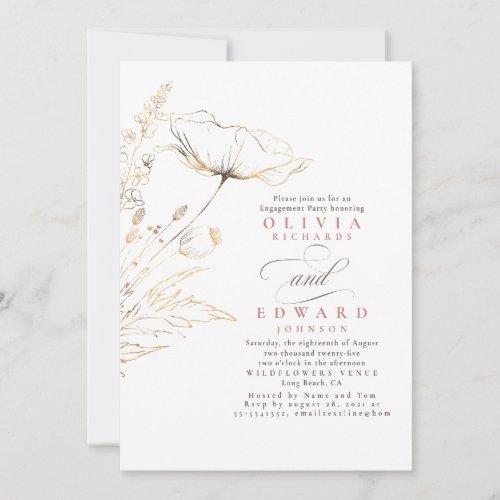 Gold Foil Wildflowers Dusty Pink Engagement Party Invitation