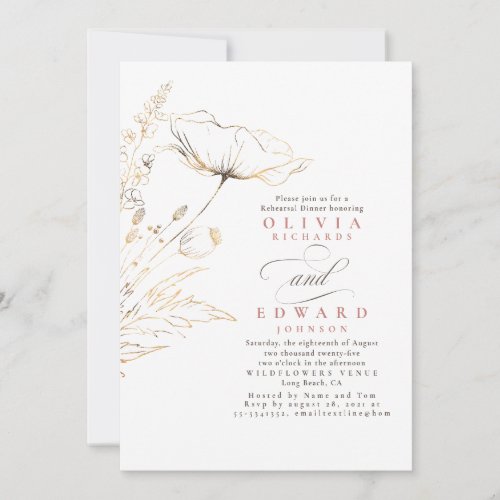 Gold Foil Wildflowers Dusty Pink Rehearsal Dinner Invitation