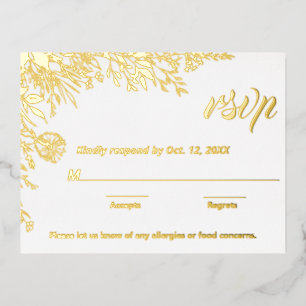 Gold Foil Wildflowers Wedding RSVP Holiday Postcard