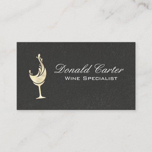 Gold Foil Wine Splash | Black Texture Marble Business Card (Front)