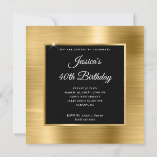 Gold Foil with Black Overlay 40th Birthday Invitation