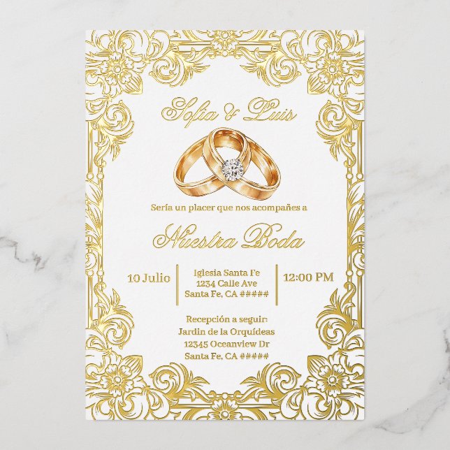 gold foil with frame Spanish wedding  Foil Invitation (Front)