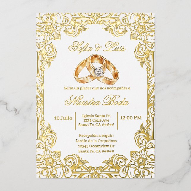gold foil with frame Spanish wedding  Invitation (Front)