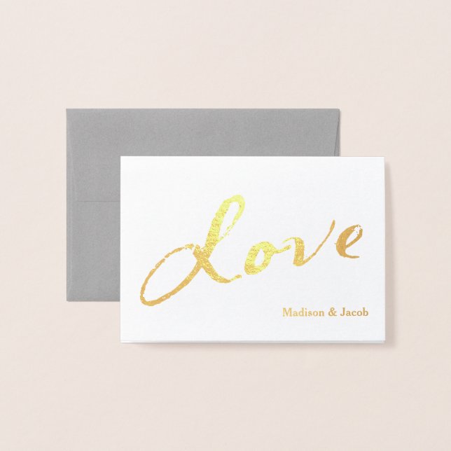 Gold Foil with Love Thank you Card on Gray (Front With Envelope)
