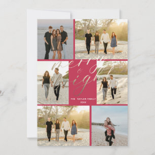 Gold Foil with Pink Plaid Merry and Bright  Holiday Card