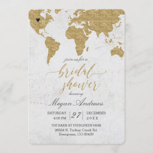 Gold Foil World Map Bridal Shower Invitation