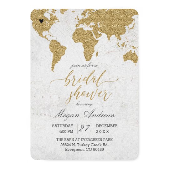 Gold Foil World Map Bridal Shower Invitation | Zazzle.com