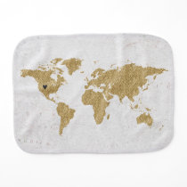 Gold Foil World Map Custom Moveable Heart Location Burp Cloth Gold Foil World Map Custom Moveable Heart Location Burp Cloth