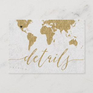 Gold Foil World Map Destination Wedding Details Enclosure Card