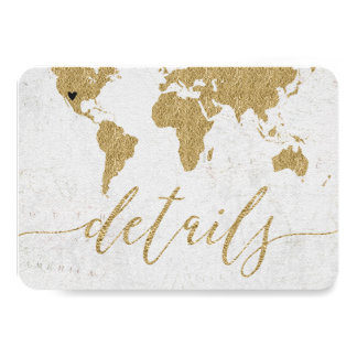 Gold Foil World Map Destination Wedding Details Invitation