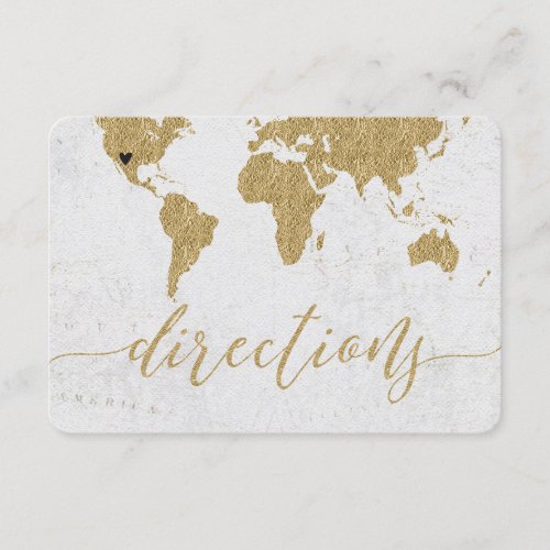Gold Foil World Map Destination Wedding Directions Enclosure Card