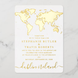 Gold Foil World Map Destination Wedding Foil Invitation | Zazzle