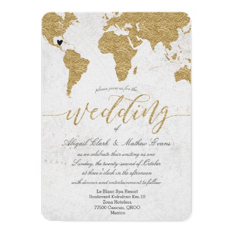 Gold Foil World Map Destination Wedding Invitation