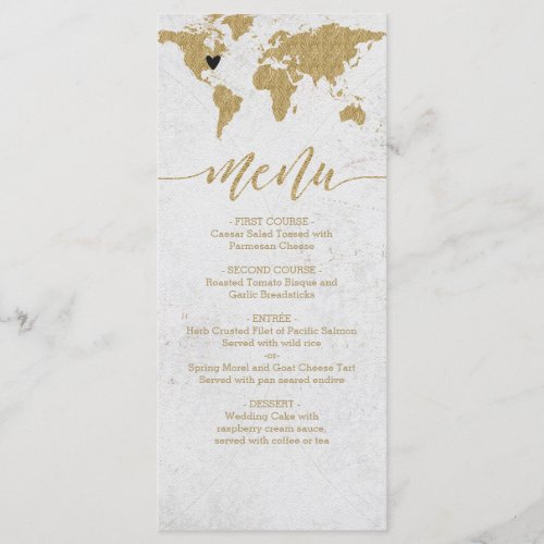 Gold Foil World Map Destination Wedding Menu