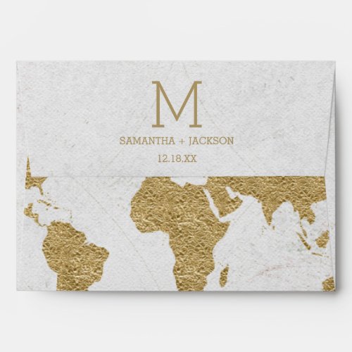 Gold Foil World Map Destination Wedding Monogram Envelope