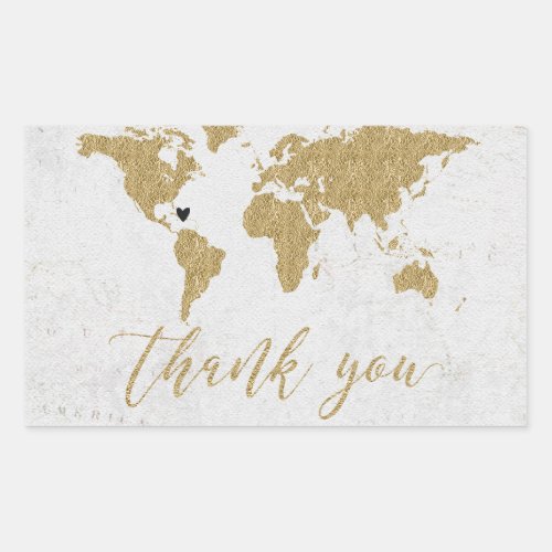 Gold Foil World Map Destination Wedding Thank You Rectangular Sticker