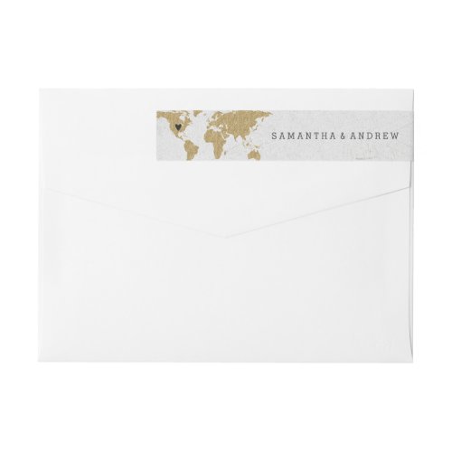 Gold Foil World Map Destination Wedding Wrap Around Label