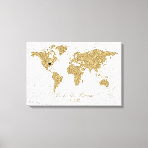 Gold Foil World Map Wedding Alternative Guestbook