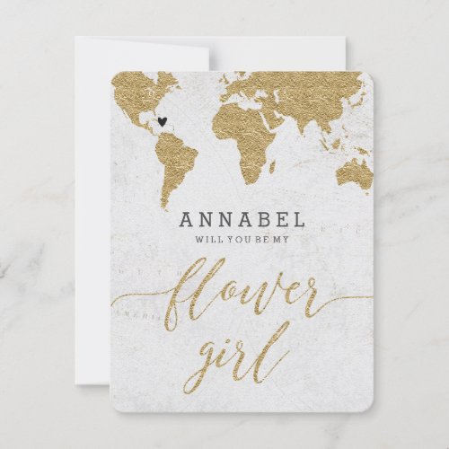Gold Foil World Map Will You Be My Flower Girl Invitation