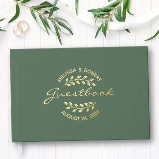 Gold Foil Wreath on Green Wedding