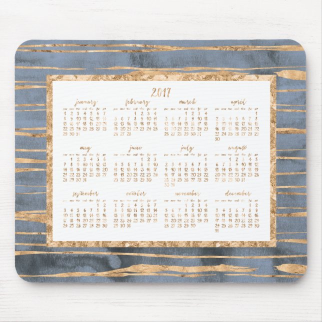 Gold Foil Yearly 2017 Calendar Mouse Pads Blue (Front)