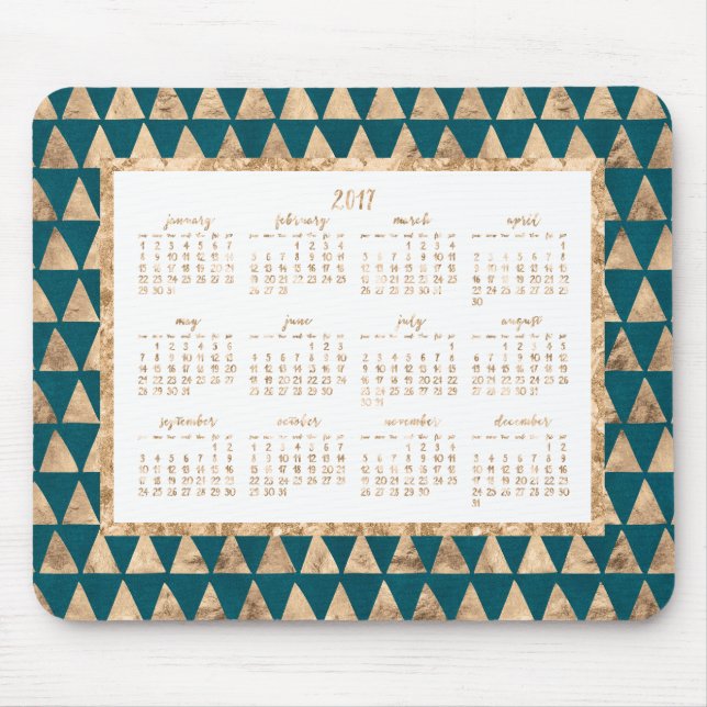 Gold Foil Yearly Calendar 2017 Mouse Pads Petrol (Front)