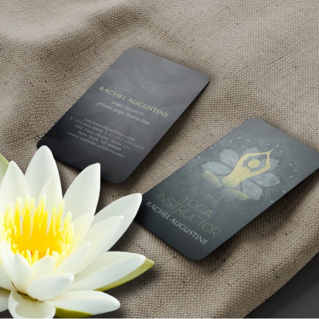 Gold Foil Yoga Meditation Pose & Mandala Floral Om Business Card (Creator Uploaded)