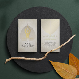 Gold Foil Yoga Meditation Posture with Bodhi Leaf Business Card