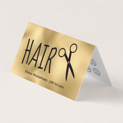 Gold Folded Hairdressers Business Loyalty Card