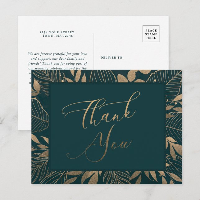 Gold Foliage Border Thank You postcard (Front/Back)