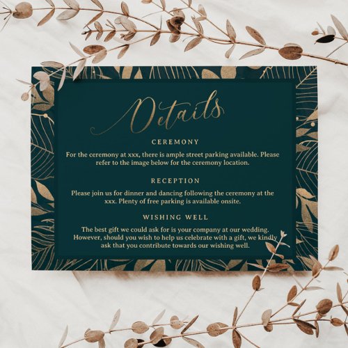 Gold Foliage Border Wedding Detail Enclosure Card