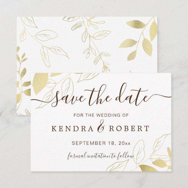Gold Foliage Botanical Wedding Save the Date (Front/Back)