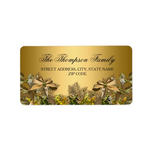 Gold Foliage  Bow Christmas Address Labels