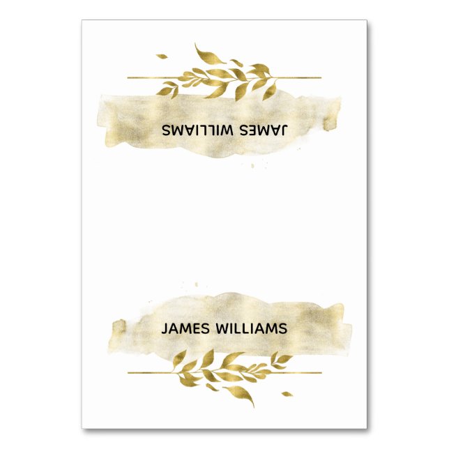 Gold Foliage Effect Wedding Place Cards (Front)