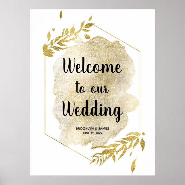 Gold Foliage Effect Wedding Reception Sign 18x24 (Front)