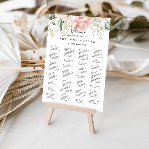 Gold Foliage Floral Alphabetical Seating Chart