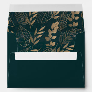 Gold Foliage Forest Green return address Envelope