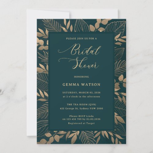 Gold Foliage Leaf Bridal Shower Invitation