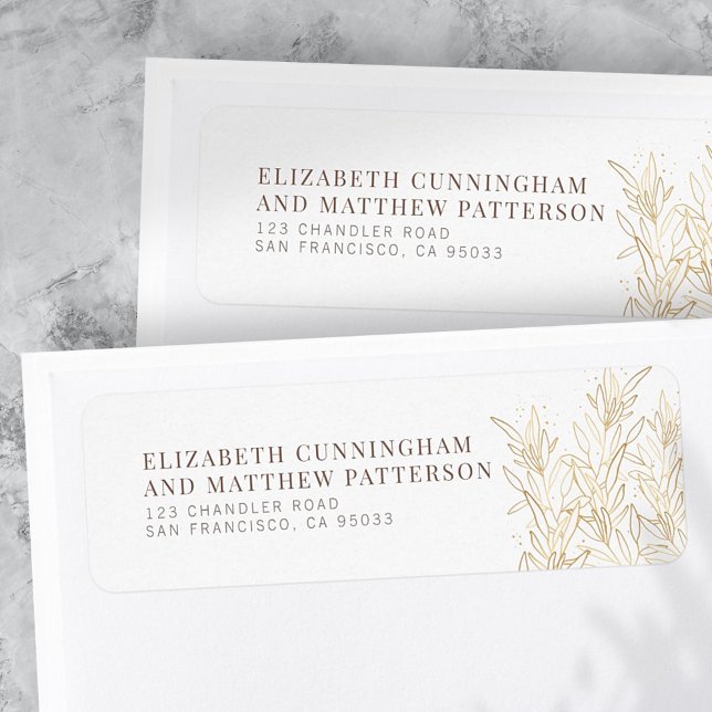 Gold Foliage Modern Wedding Return Address Label (Creator Uploaded)