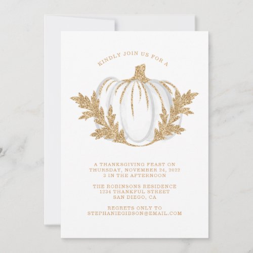 Gold Foliage Pumpkin Thanksgiving Dinner Invitation